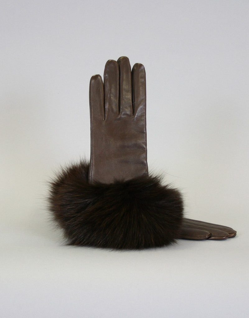 Cashmere Lined Fur Trim Glove-Black/ Pink Fox