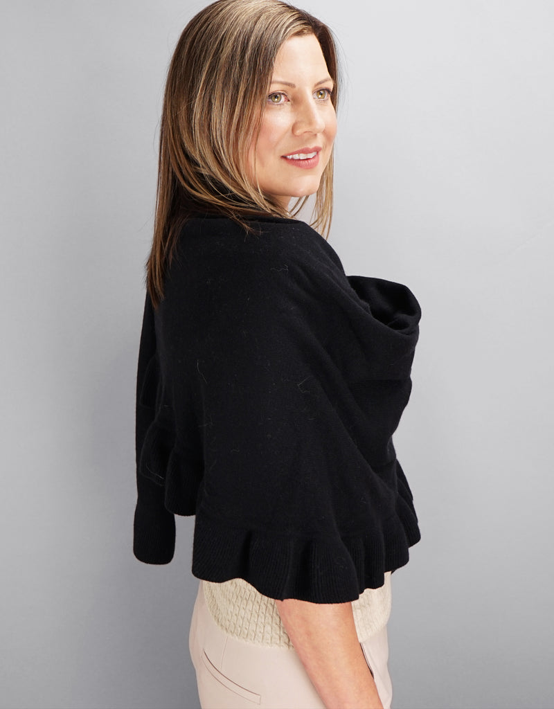 Beautiful Cashmere Ruffle Shawl- Black