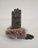 Cashmere Lined Fur Trim Glove-Black/ Silver Fox