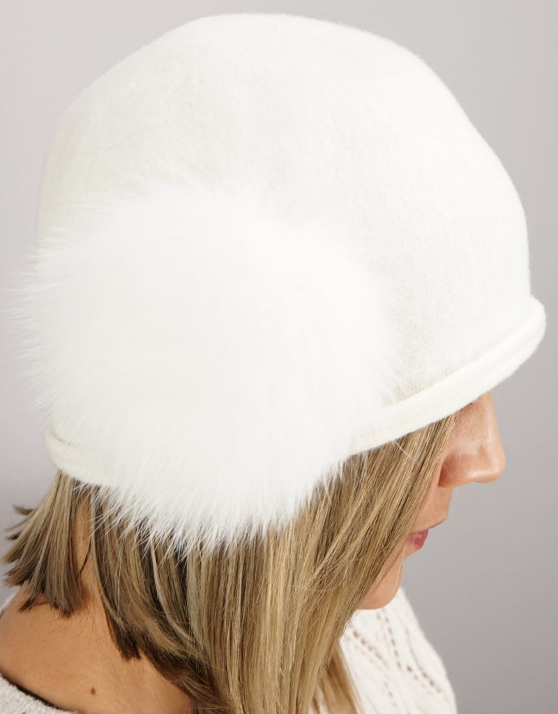 Cloche with Fox Applique - White / Match Fox