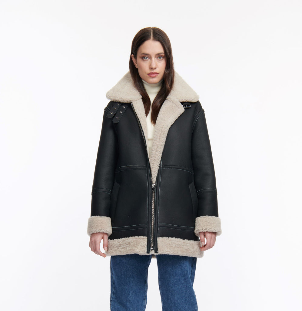 Long Reversible Shearling Bomber Jacket