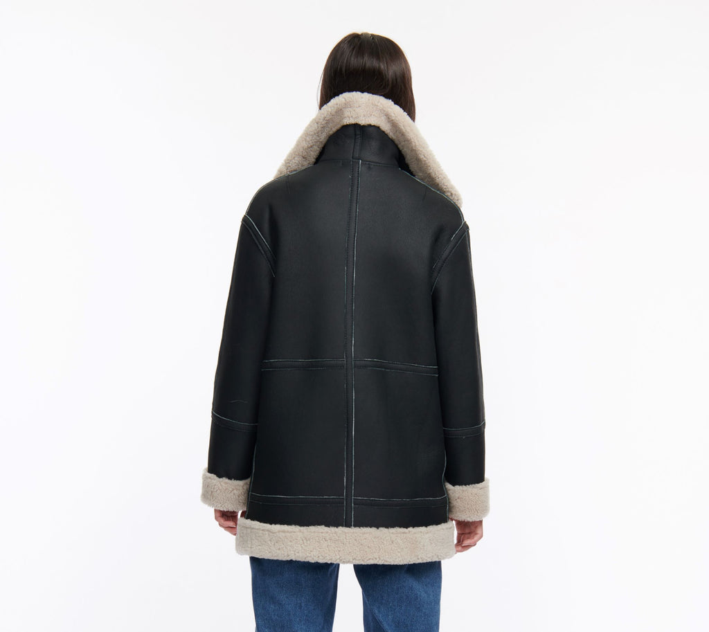 Long Reversible Shearling Bomber Jacket
