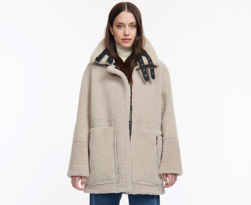 Long Reversible Shearling Bomber Jacket