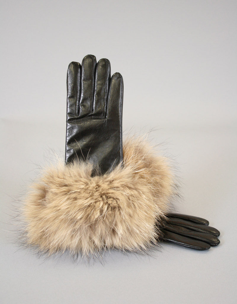 Fur Trim Leather Glove- Blush Fox