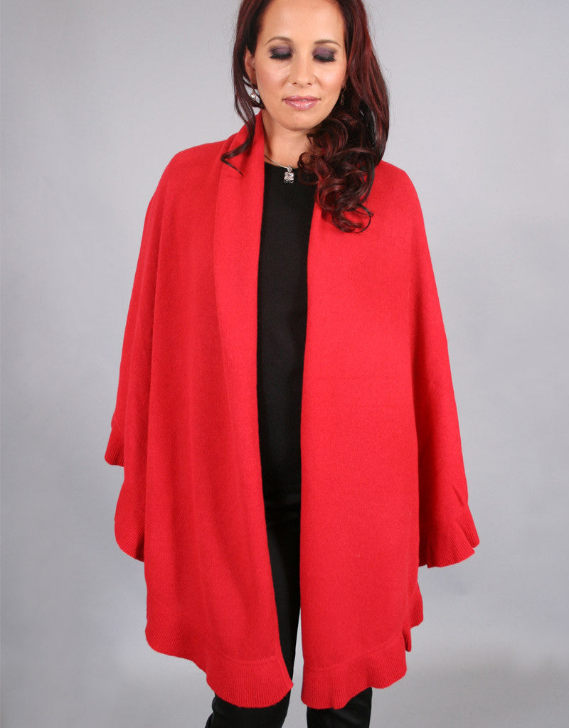 Beautiful Cashmere Ruffle Shawl- Cherry Red
