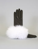 Cashmere Lined Fur Trim Glove-Black/ White Fox