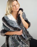 Printed Cashmere Shawl- Azure / Black Snow