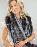 Printed Cashmere Shawl- Azure / Black Snow