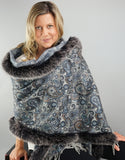 Printed Cashmere Shawl- Azure / Black Snow