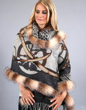 Printed Cashmere Shawl-Belts with Crystal Fox