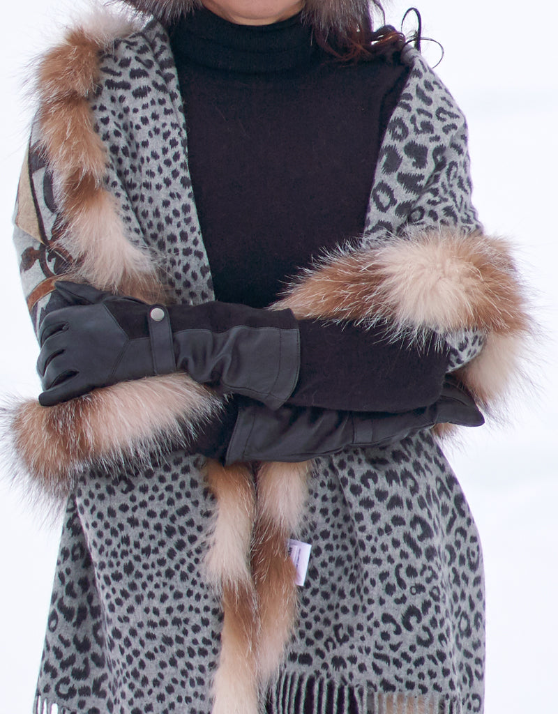 Printed Cashmere Shawl-Belts with Crystal Fox
