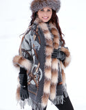 Printed Cashmere Shawl-Belts with Crystal Fox
