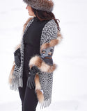 Printed Cashmere Shawl-Belts with Crystal Fox