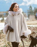 Hooded One Button Cape- Beige