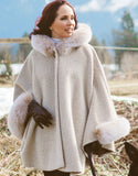Hooded One Button Cape- Beige