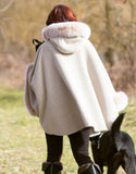 Hooded One Button Cape- Beige