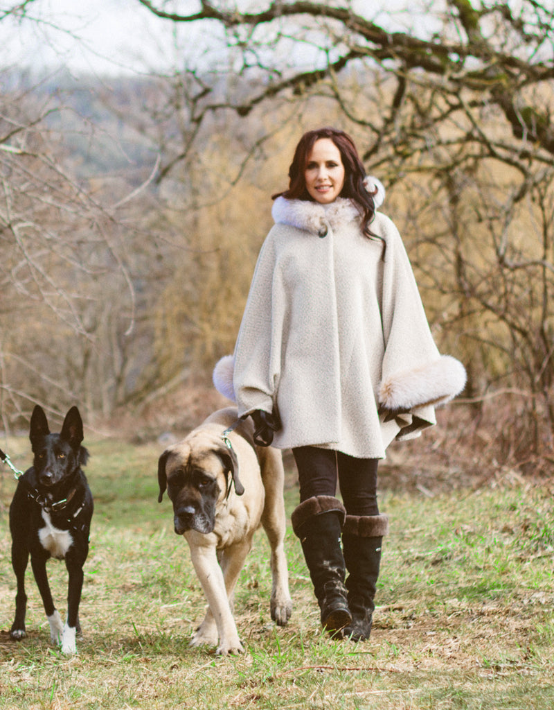 Hooded One Button Cape- Beige