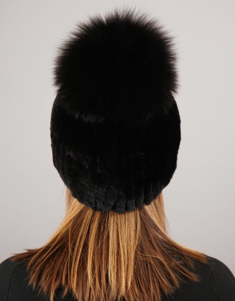 Oversize Pom Pom Stretch Rex Hat - Black
