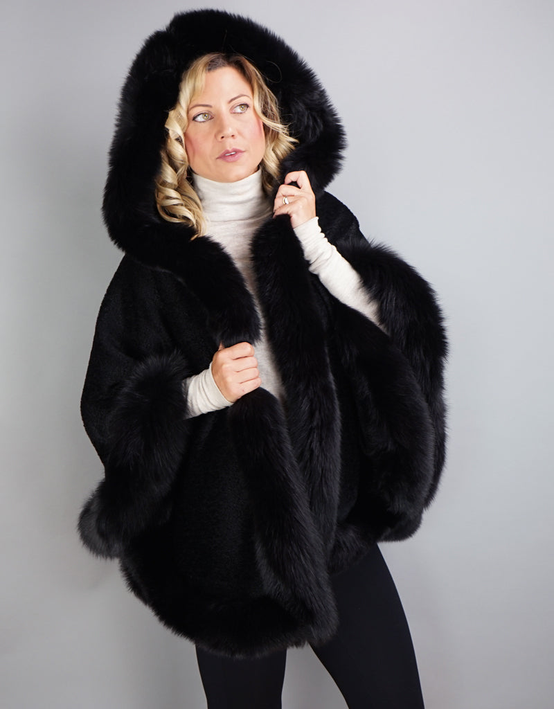 Full Band Hooded Alpaca Cape-Black
