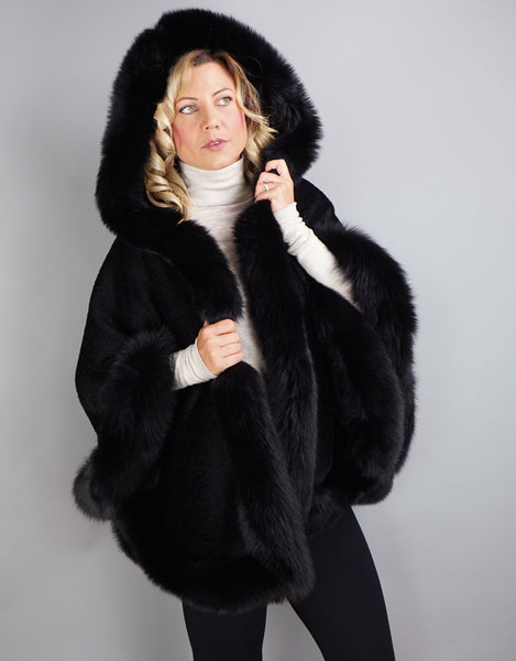 Full Band Hooded Alpaca Cape-Black