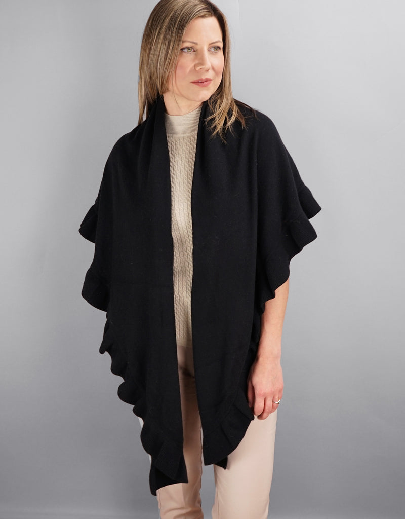 Beautiful Cashmere Ruffle Shawl- Black