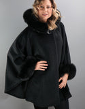 Hooded One Button Cape- Black