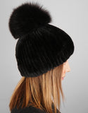 Oversize Pom Pom Stretch Rex Hat - Black