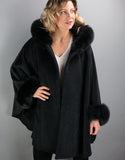 Hooded One Button Cape- Black