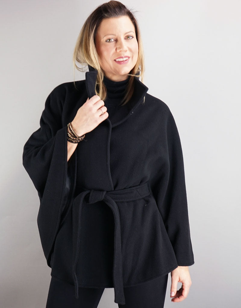 Belted Modern Cape/Jacket - Black