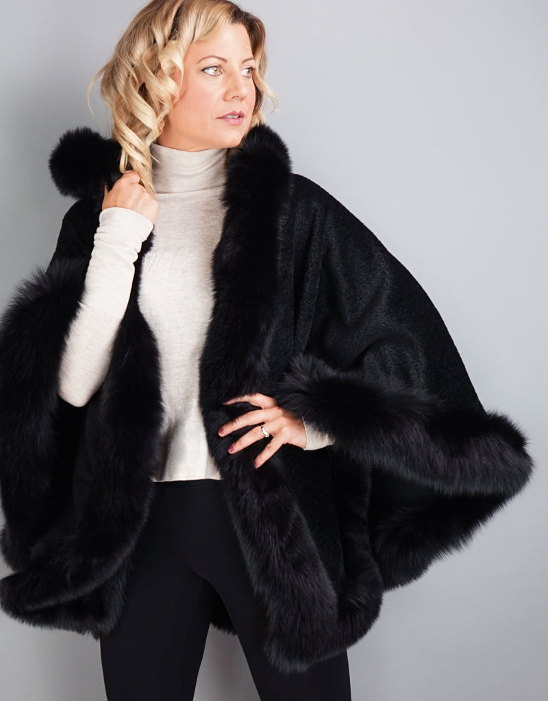 Full Band Hooded Alpaca Cape-Black