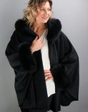 Hooded One Button Cape- Black