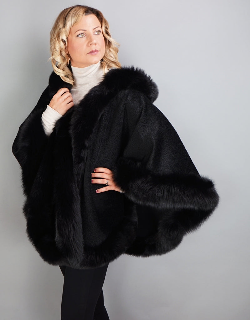 Full Band Hooded Alpaca Cape-Black