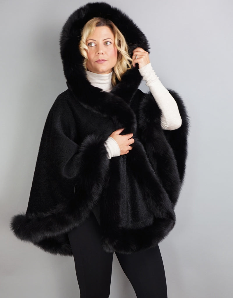 Full Band Hooded Alpaca Cape-Black