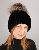 Oversize Pom Pom Stretch Rex Hat - Black Silver