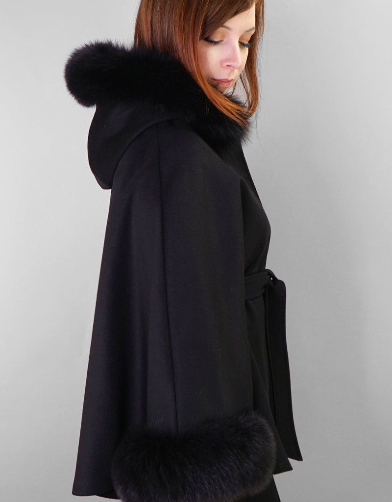 Belted Cape/ Jacket with Hood- Black
