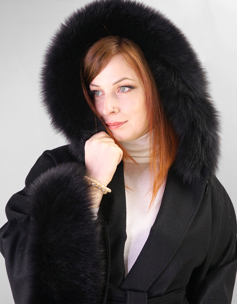 Belted Cape/ Jacket with Hood- Black