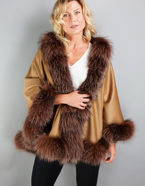 Cashmere Medium Round Cape- Camel