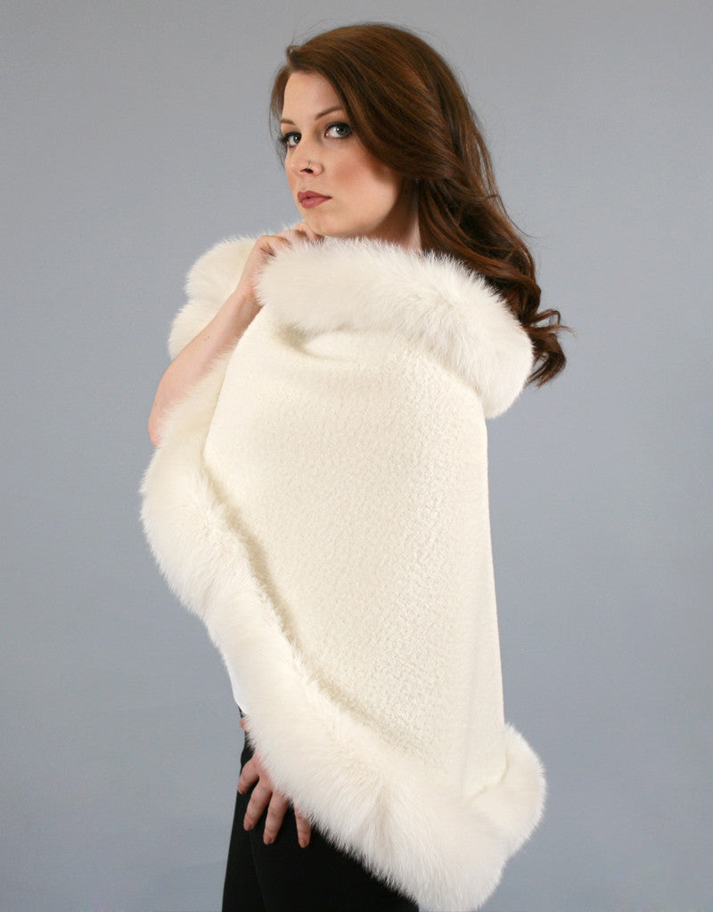 Petite Alpaca Cape with Fox Trim - Black Brown