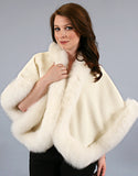 Petite Alpaca Cape with Fox Trim - Off White