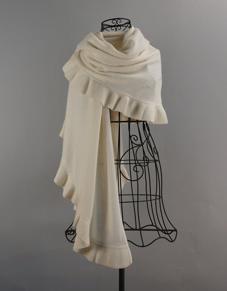 Beautiful Cashmere Ruffle Shawl- Cream