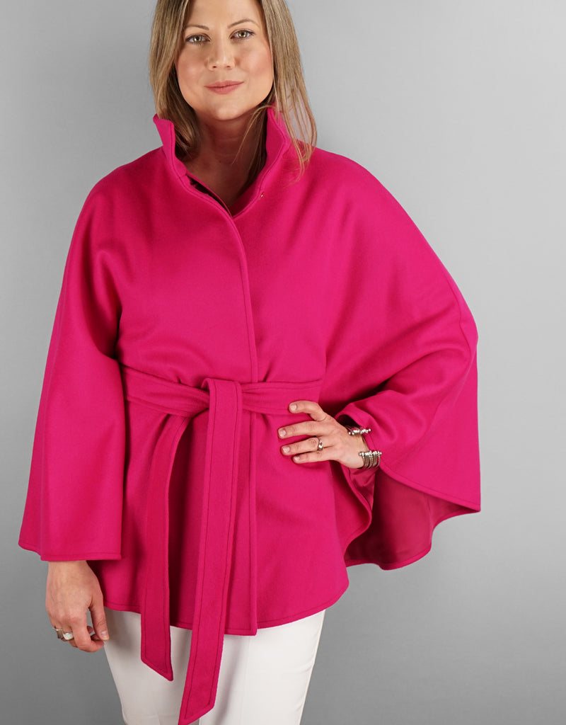 Belted Modern Cape/Jacket - Bright Pink