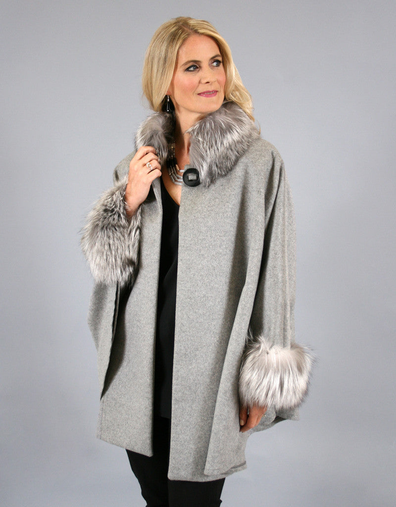 Cashmere Mandarin Collar Cape- Black