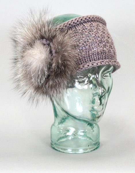 Knit Headband with Rosette - Grey