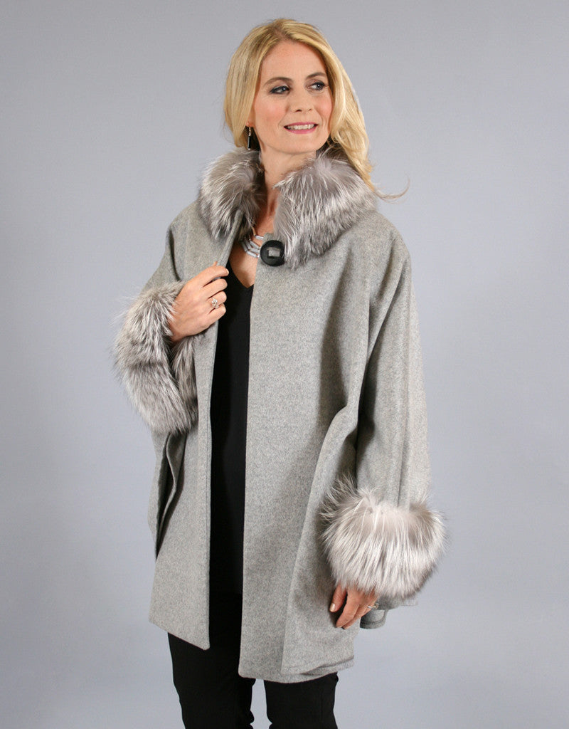 Cashmere Mandarin Collar Cape- Black