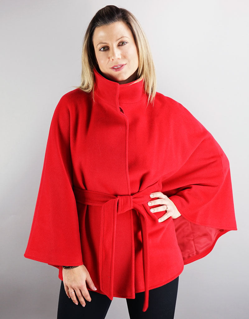 Belted Modern Cape/Jacket - Red