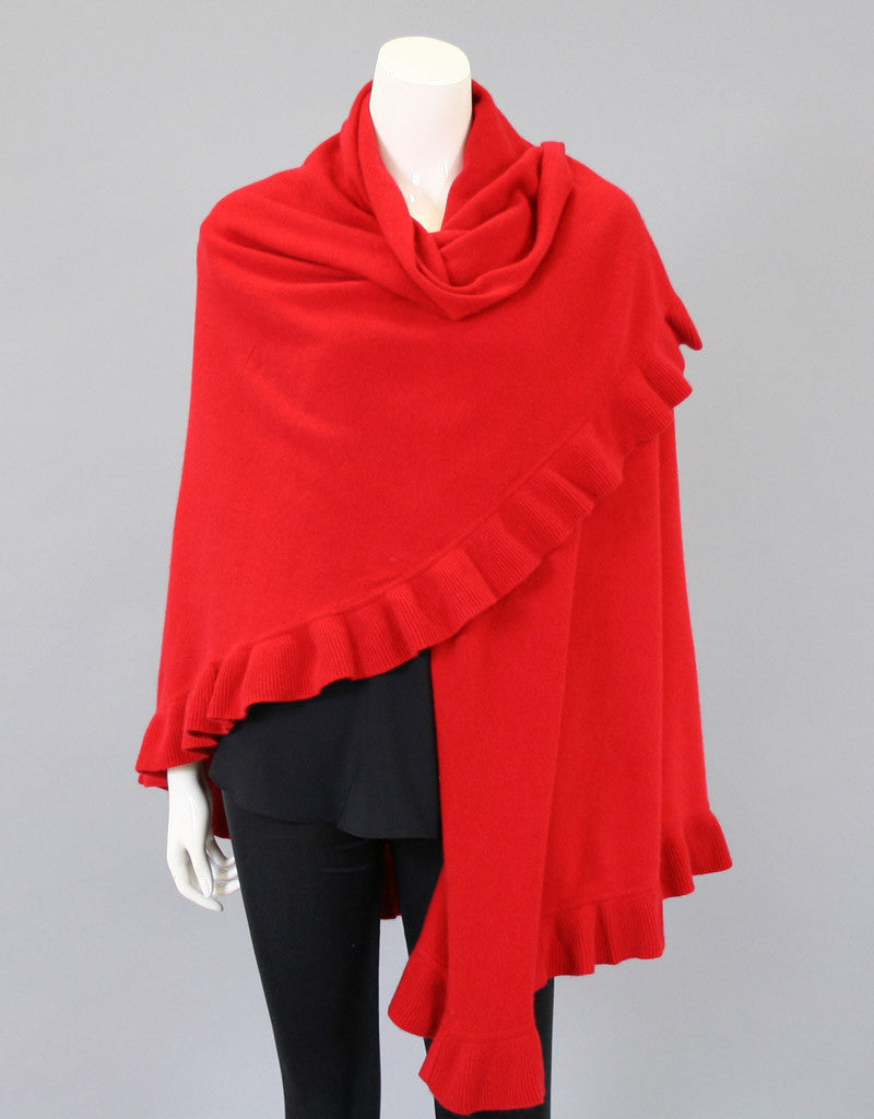 Beautiful Cashmere Ruffle Shawl- Cherry Red