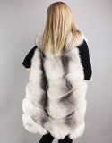 Chevron Detail Long Fox Vest - Natural Blue