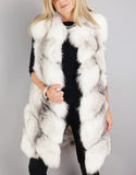Chevron Detail Long Fox Vest - Natural Blue