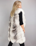 Chevron Detail Long Fox Vest - Natural Blue