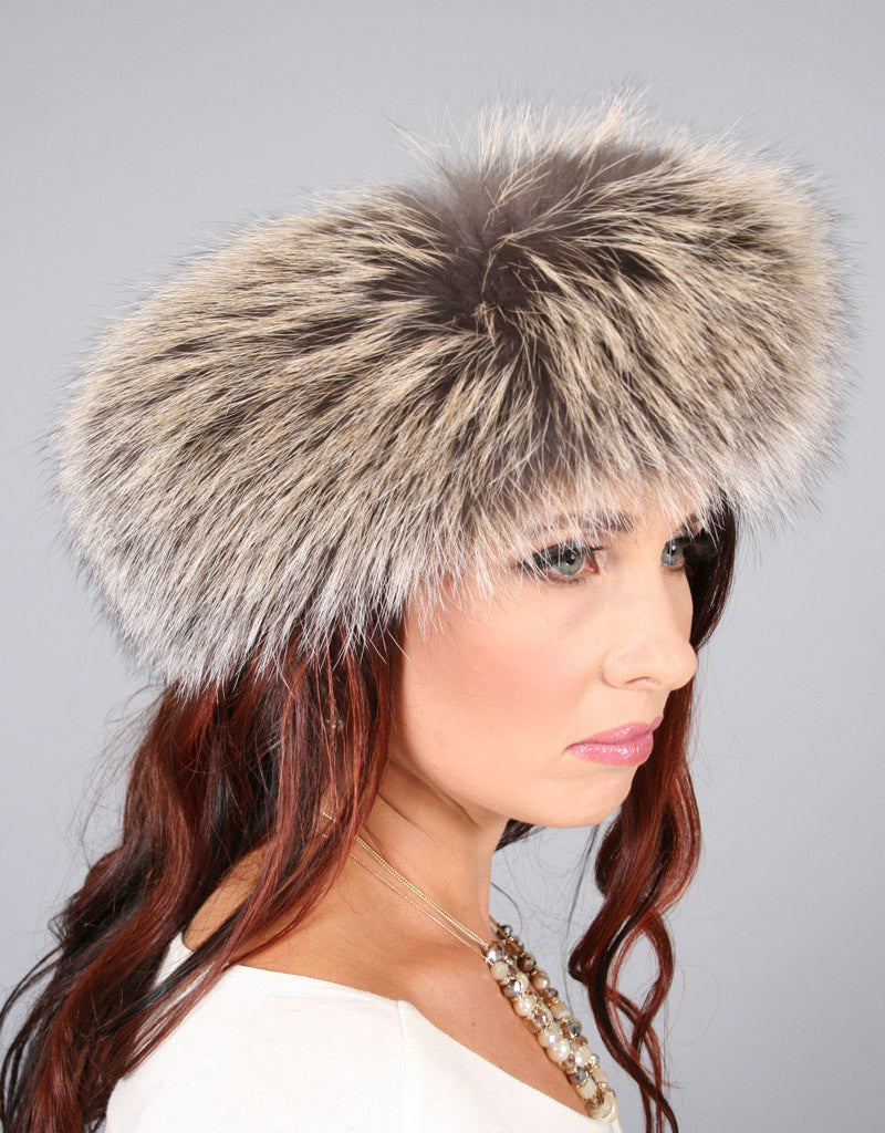 Wide Fur Headband-Crystal Dyed Silver